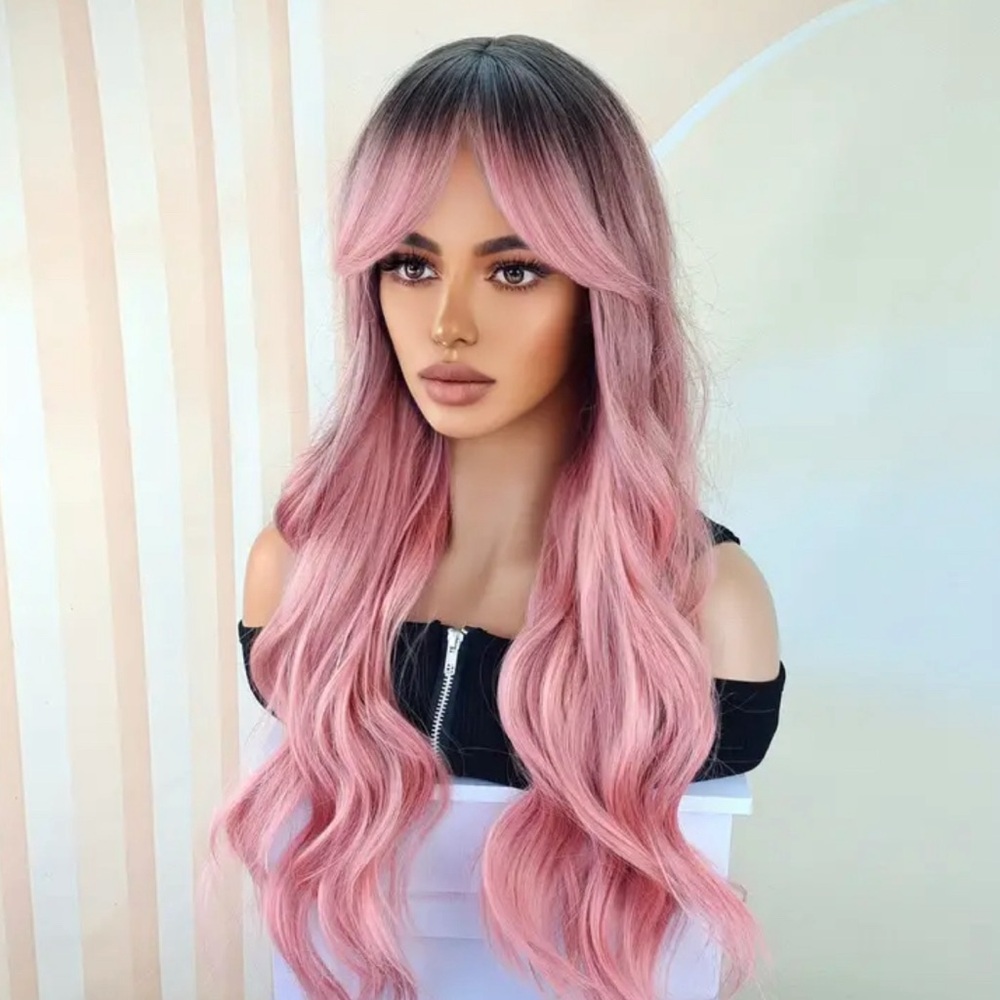 Pink wig with bangs